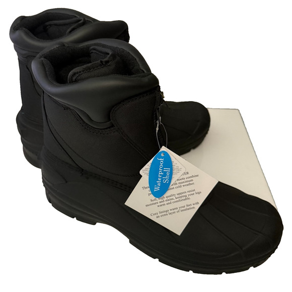 New Totes Men’s Puffin Winter Boots Black Waterproof Shell Front Zip Size 12 - Picture 1 of 8